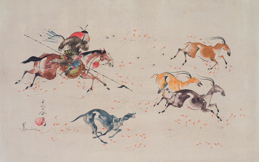 Chasse à l’antilope, avec lance et lévrier sibérien