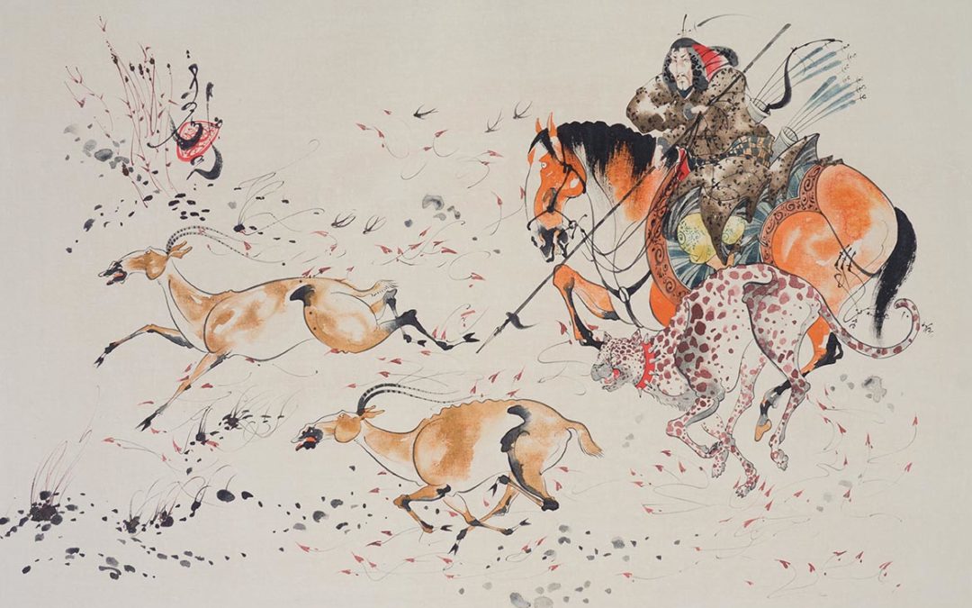 Chasse à l’antilope, avec lance et au guépard dressé